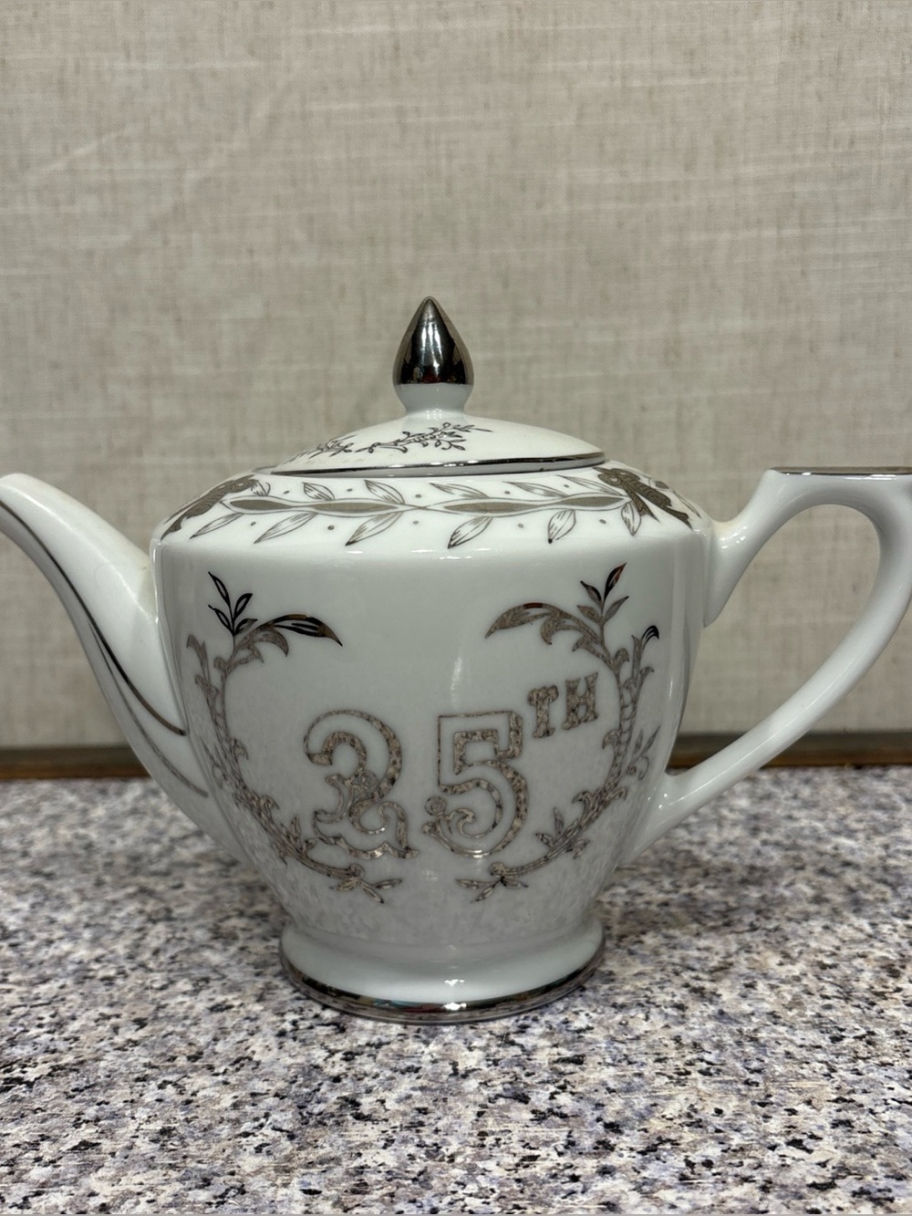 Vintage Lefton China teapot Porcelain 25th  anniversary.